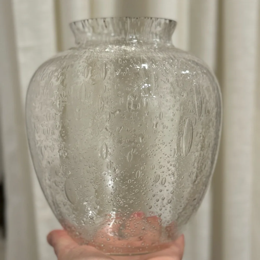 Antique Vintage Hand Blown Controlled Bubbles Glass Vase